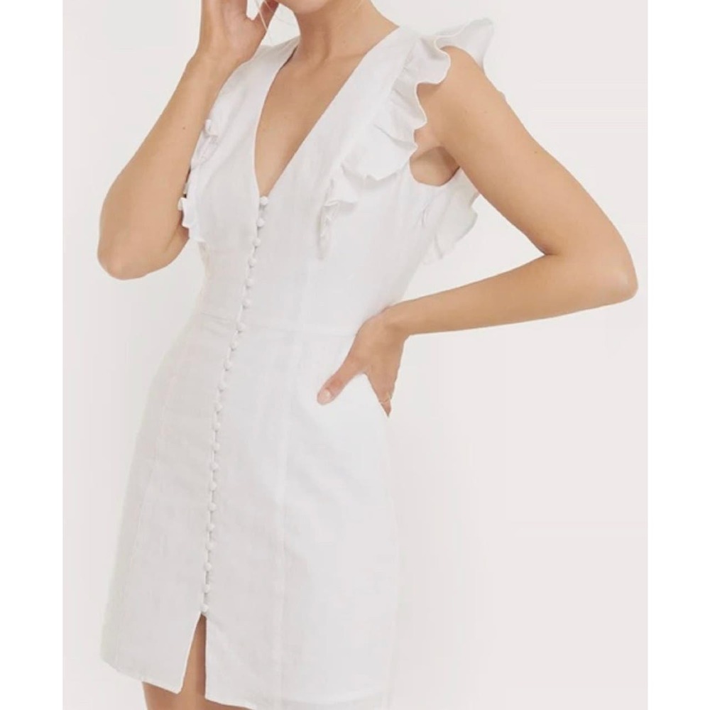 NA-KD Nadine Klein Womens Flounce Front Button Mini Dress White Lined NWT